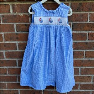 Petit Ami Bishop Smocked Boat Nautical Gingham Dress Size 4T 100% Cotton